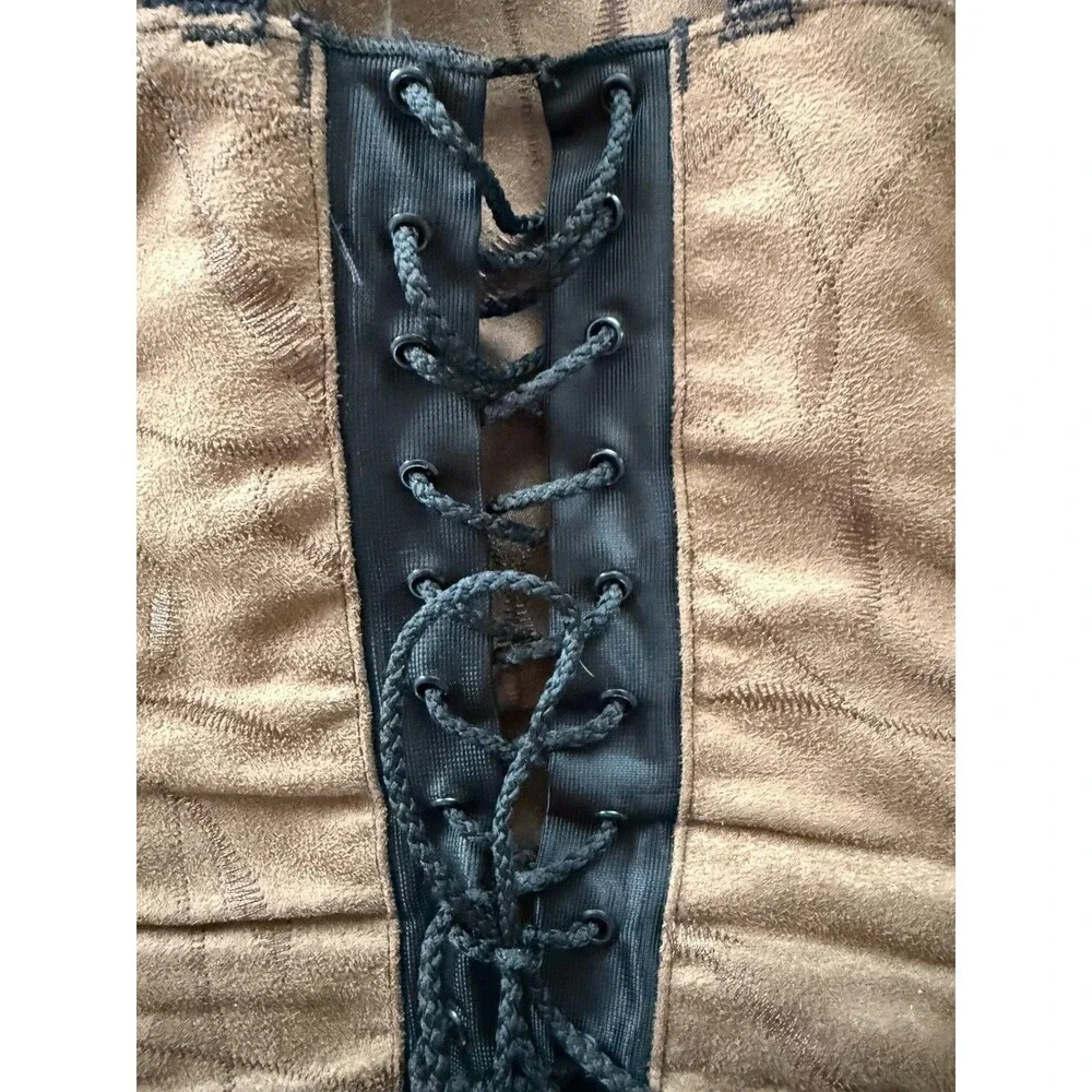 Corset Top Brown Lace Up Zip Renaissance Faire Festival Bustier ?XL Whimsygoth